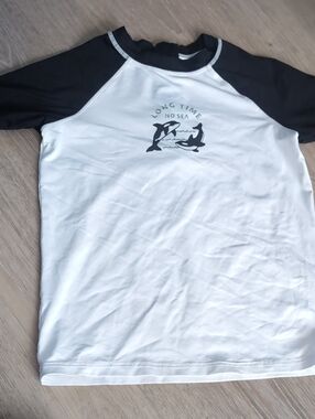 Miles Whale Rashguard Swim Top Short Sleeve White Black
